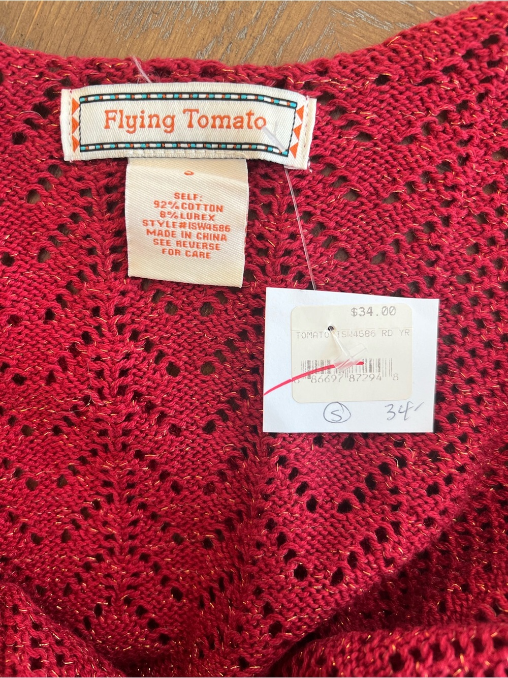 Flying Tomato Wine Red Openwork Knit Cropped Tank with Sparkle boutique